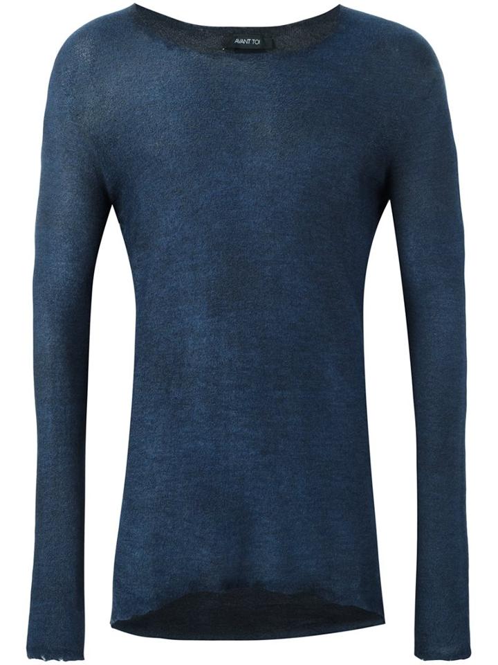 Avant Toi Raw-edge Detail Jumper, Men's, Size: Xl, Blue, Silk/polyester/cashmere