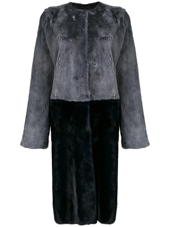 Liska Two-tone Fur Coat - Grey