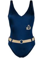 Fendi Vintage Metallic Embroidery Belted Swimsuit - Blue