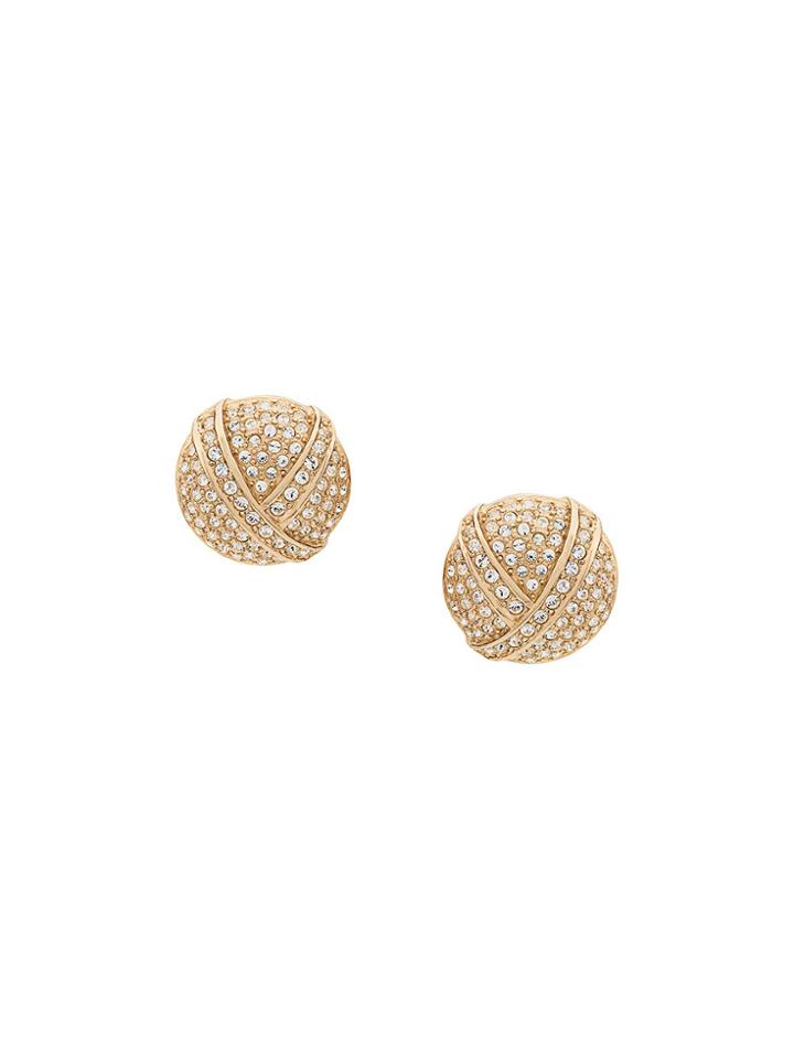 Christian Dior Pre-owned 1980s Rhinestone Round Earrings - Gold