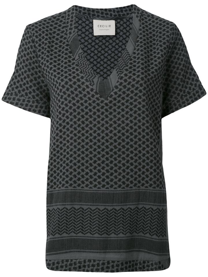Cecilie Copenhagen - Short Sleeved V-neck Top - Women - Cotton - One Size, Green, Cotton
