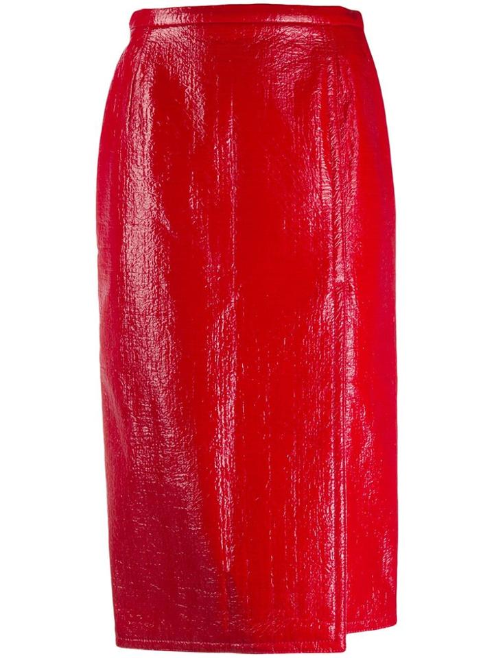 Nº21 Coated Straight Midi Skirt - Red
