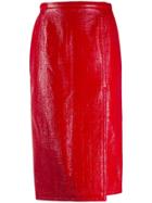 Nº21 Coated Straight Midi Skirt - Red