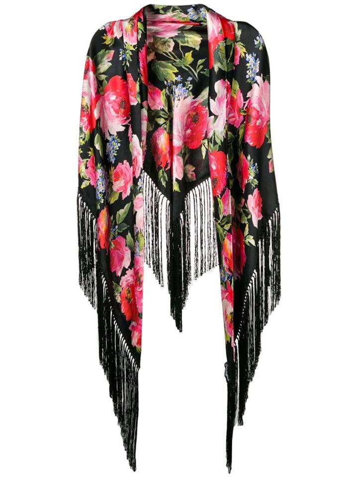Dolce & Gabbana Floral Print Shawl - Black