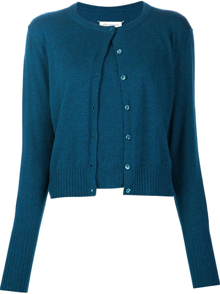 Maison Margiela Ribbed Hem Cardigan, Women's, Size: Small, Blue, Cashmere