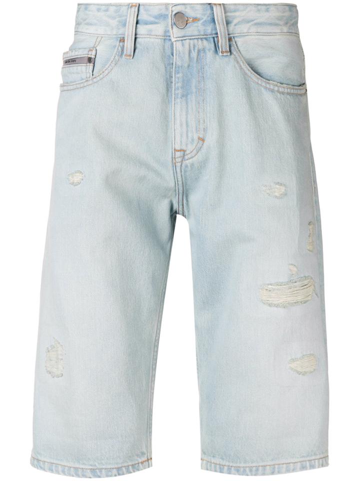Calvin Klein Jeans Distressed Knee Length Shorts - Blue