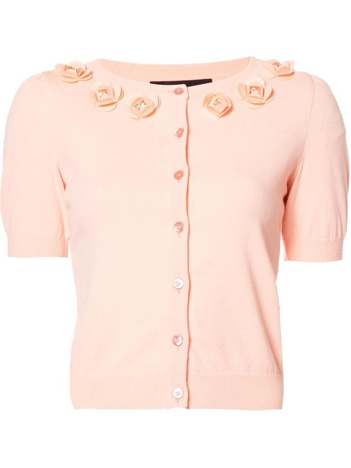 Boutique Moschino Flower Embellished Shortsleeved Cardigan, Women's, Size: 42, Pink/purple, Polyester/rayon