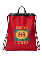 Gucci Gucci Print Leather Drawstring Backpack - Red