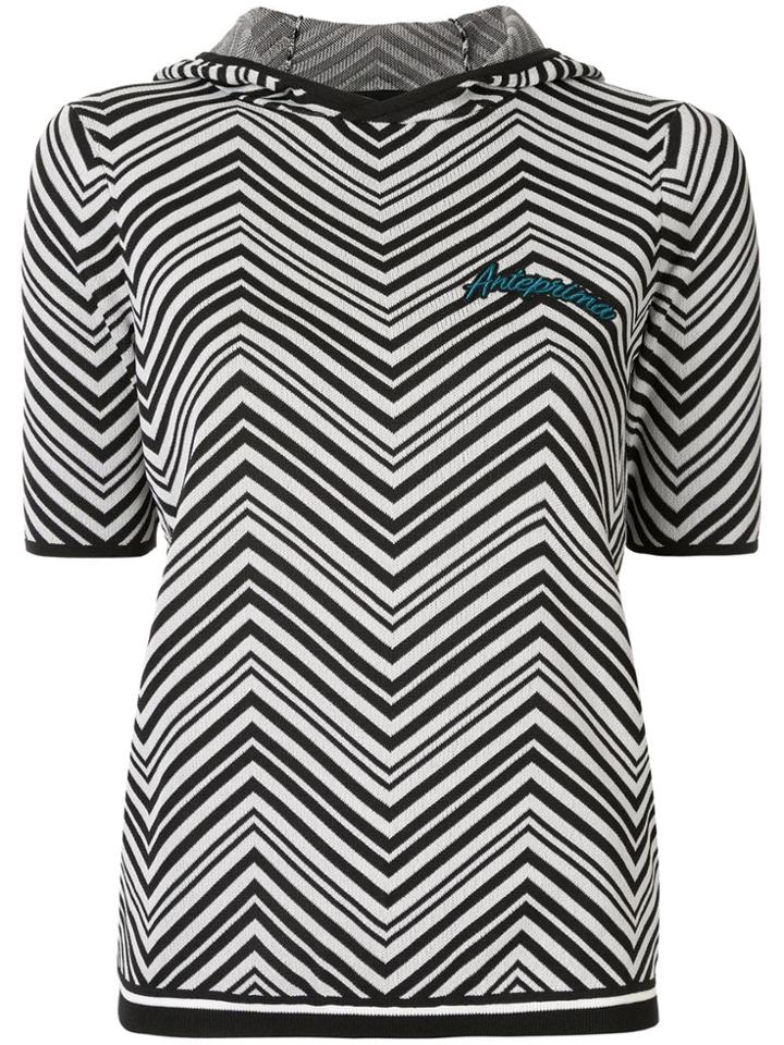 Anteprima Zig-zag Jacquard Short Sleeve Hoodie - Black
