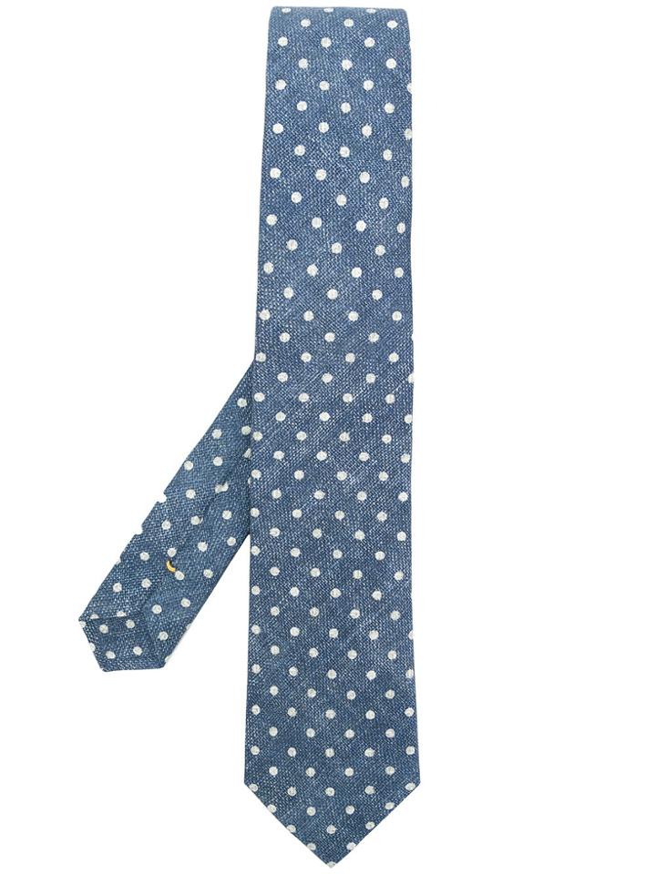 Canali Polka Dot Print Tie - Blue