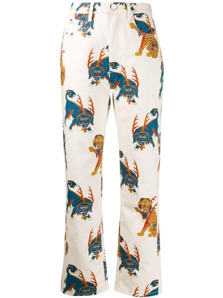 Kirin Haetae Print Cropped Jeans - Neutrals