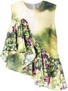 Msgm Printed Ruffle Trim Top - Green