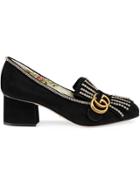 Gucci Suede Mid-heel Pumps With Crystals - Black