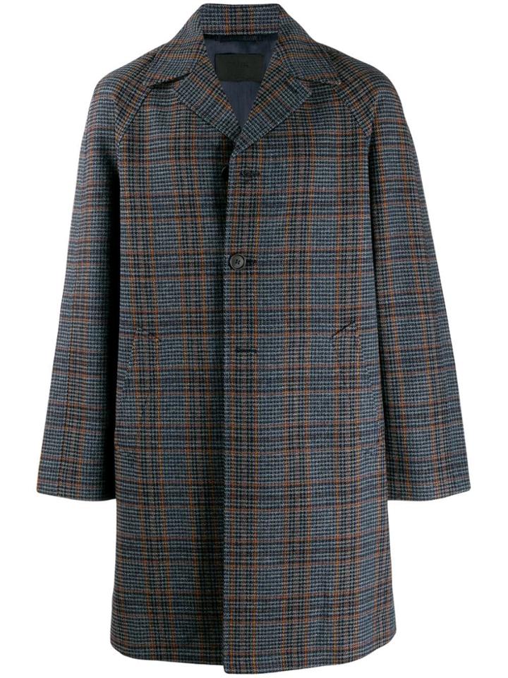 Prada Check Wool Overcoat - Blue