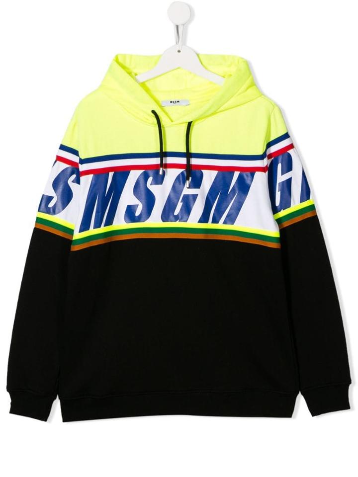 Msgm Kids Teen Logo Print Hooded Sweatshirt - Yellow