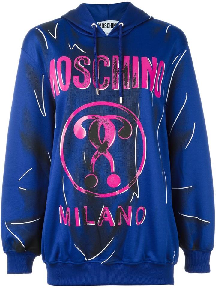 Moschino Trompe-l'ail Logo Hoodie, Women's, Size: 36, Blue, Cotton/polyester