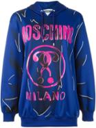 Moschino Trompe-l'ail Logo Hoodie, Women's, Size: 36, Blue, Cotton/polyester