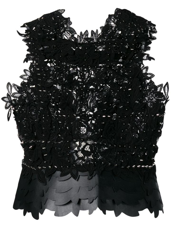 Comme Des Garçons Noir Kei Ninomiya Floral Embroidered Top - Black