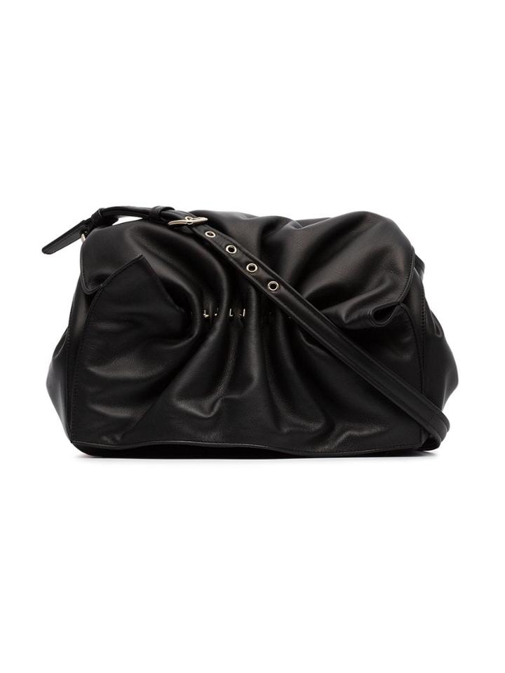 Valentino Black Bloomy Medium Ruched Leather Shoulder Bag
