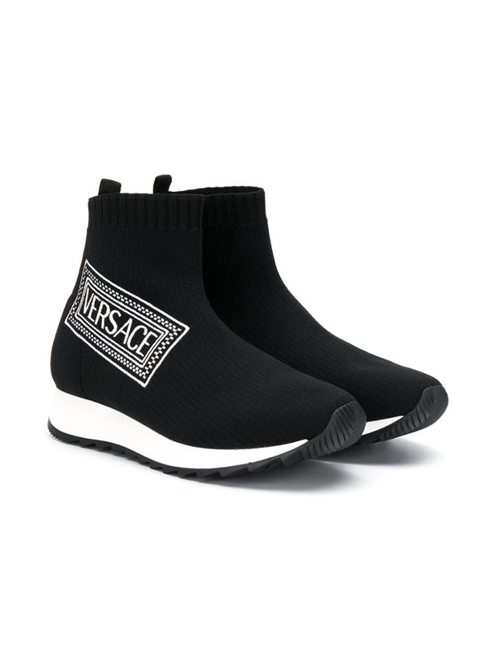 Young Versace Teen Logo Sock Style Sneakers - Black
