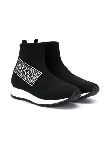 Young Versace Teen Logo Sock Style Sneakers - Black