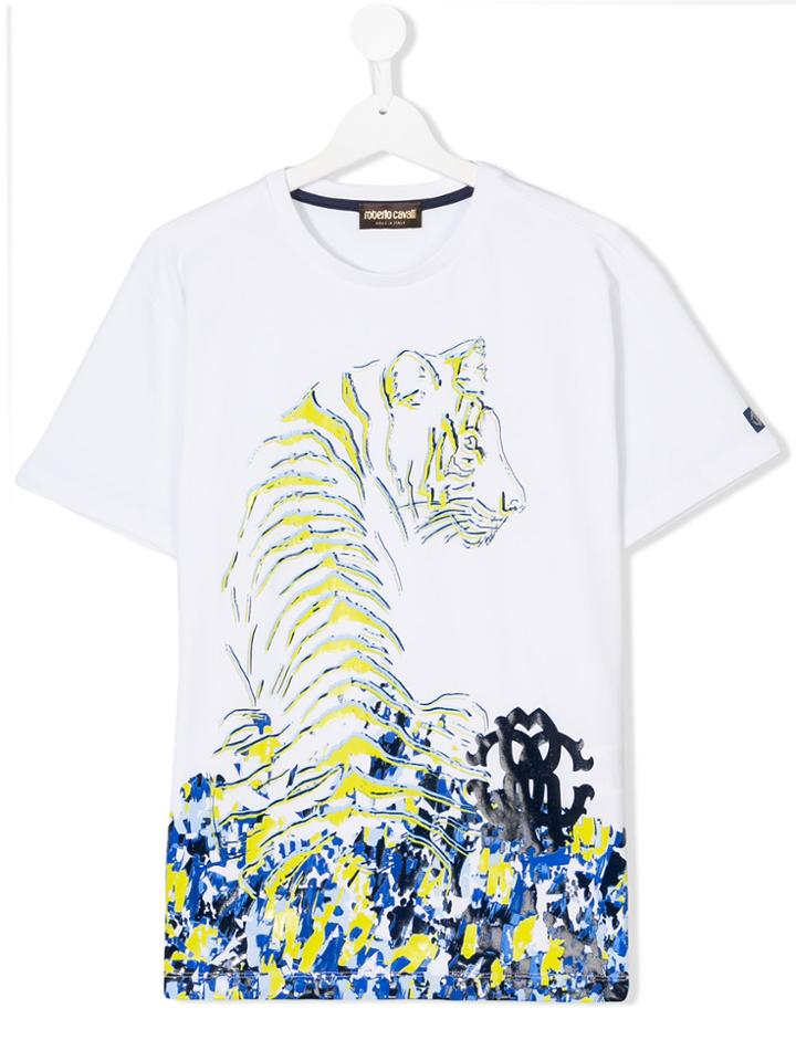 Roberto Cavalli Kids Teen Tiger Print T-shirt - White