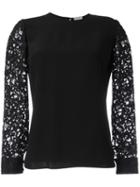 Saint Laurent Lace Sleeve Blouse, Women's, Size: 40, Black, Cotton/polyamide/triacetate/viscose