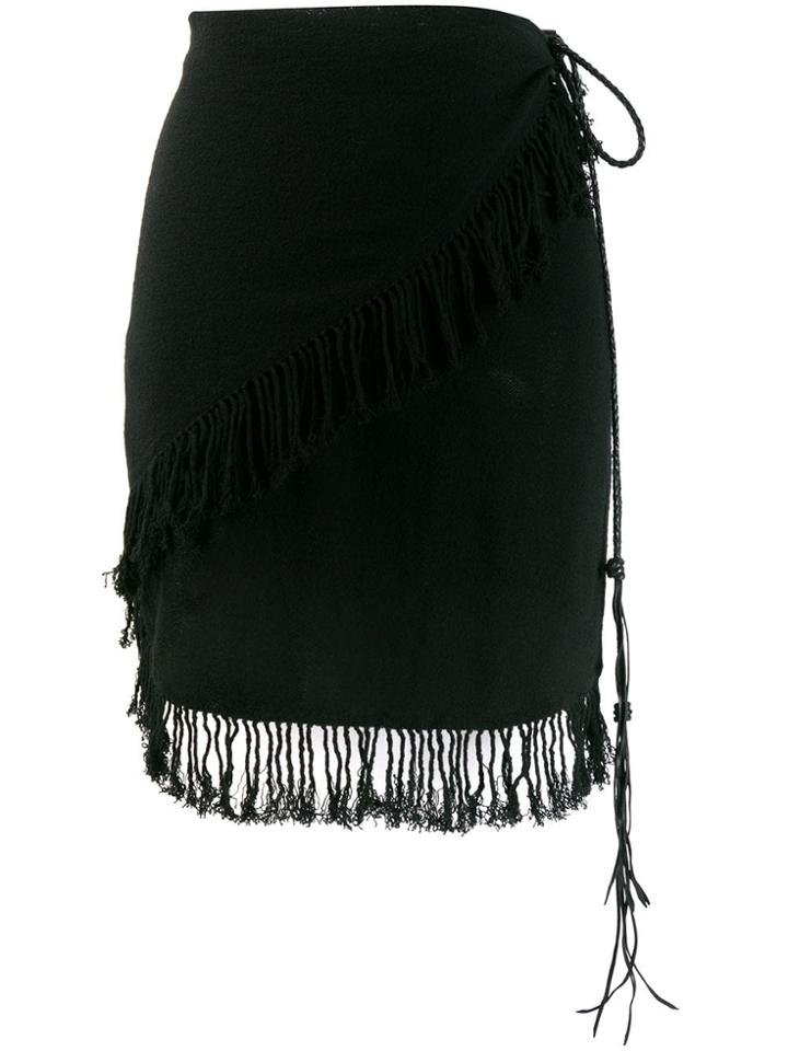 Caravana Fringed Asymmetric Skirt - Black