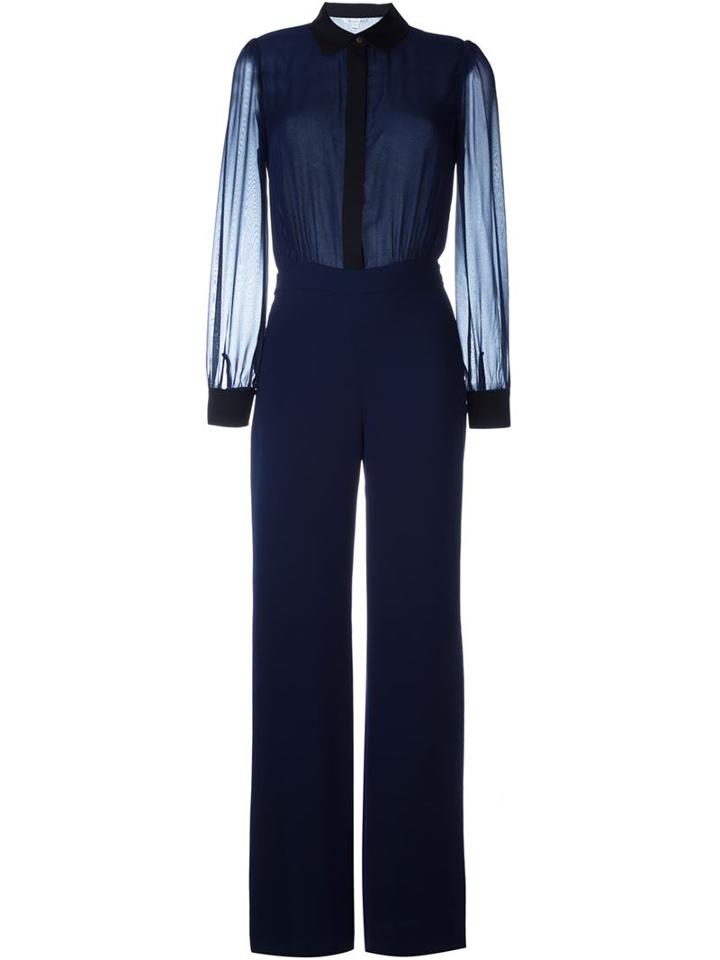 Diane Von Furstenberg Sheer Top Jumpsuit, Women's, Size: 4, Blue, Silk/triacetate/polyester