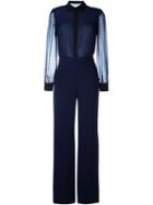 Diane Von Furstenberg Sheer Top Jumpsuit, Women's, Size: 4, Blue, Silk/triacetate/polyester