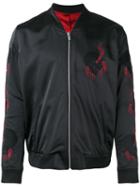 The Kooples Bomber Jacket With Skull Embroidery, Men's, Size: 50, Black, Polyester/spandex/elastane/acetate/lamb Skin