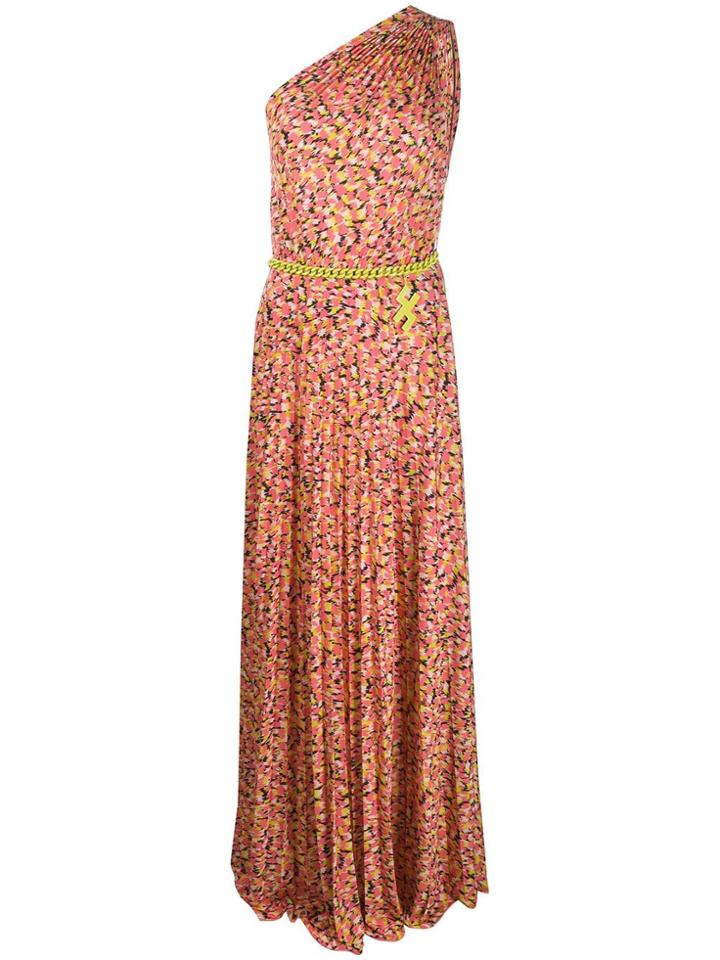 Elisabetta Franchi Floral Chain Detail Pleated Gown - Pink