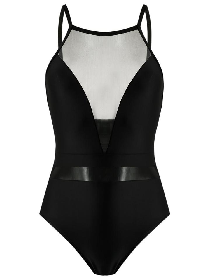 Blue Man Tulle Panels Swimsuit, Women's, Size: P, Black, Lyocell