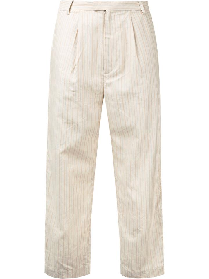 Cityshop - Striped Cropped Trousers - Women - Cotton/linen/flax - 36, Nude/neutrals, Cotton/linen/flax