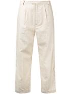 Cityshop - Striped Cropped Trousers - Women - Cotton/linen/flax - 36, Nude/neutrals, Cotton/linen/flax