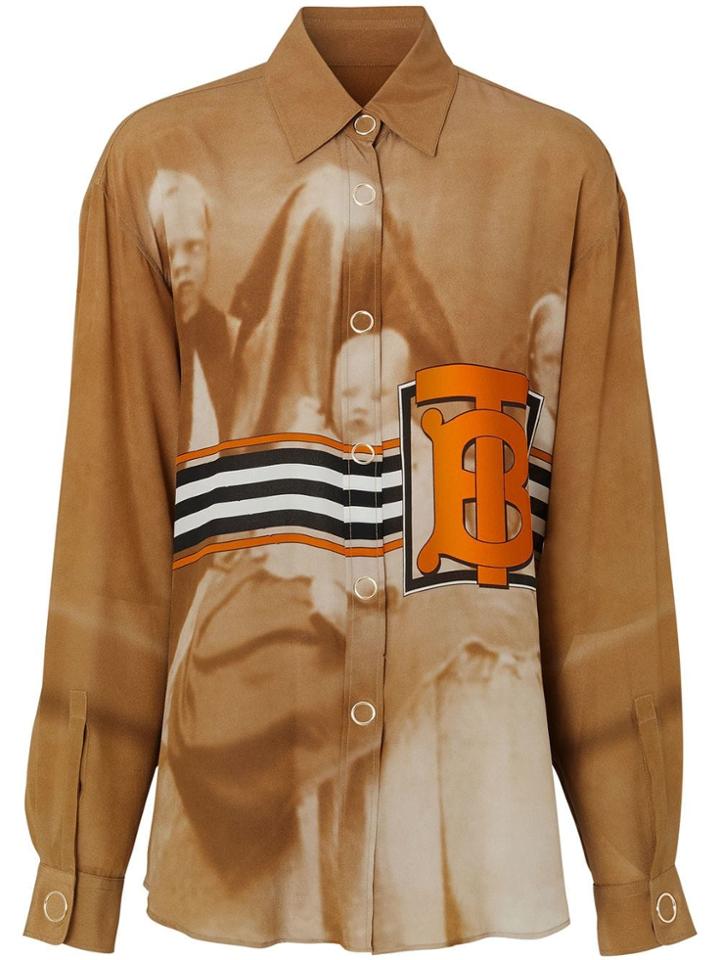 Burberry Victorian Portrait Print Silk Shirt - Brown