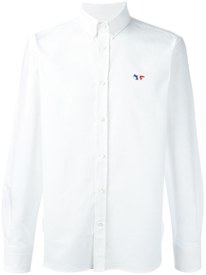 Maison Kitsuné Embroidered Logo Shirt, Men's, Size: 40, White, Cotton