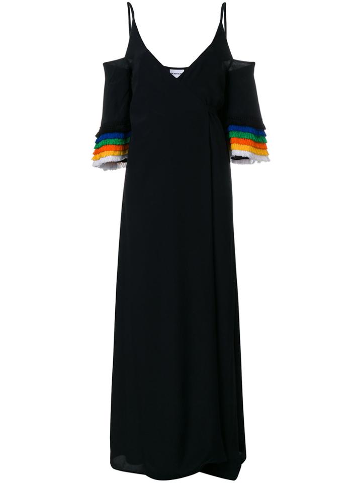 Au Jour Le Jour Cold Shoulder Fringed Sleeve Dress - Black