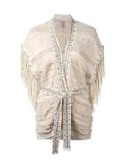Laneus Fringed Poncho, Women's, Size: 42, Nude/neutrals, Cotton/viscose/polyamide/polyurethane