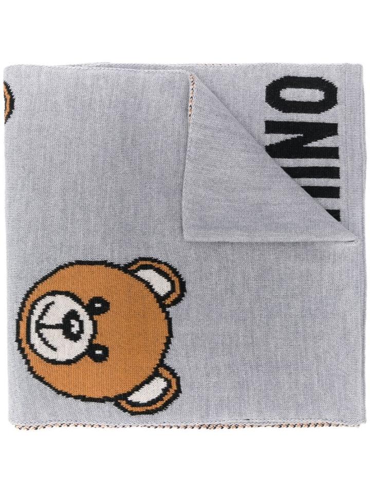 Moschino Teddy Logo Intarsia Scarf - Grey