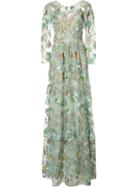 Marchesa Notte Floral Embroidery Sheer Gown, Women's, Size: 12, Blue, Nylon