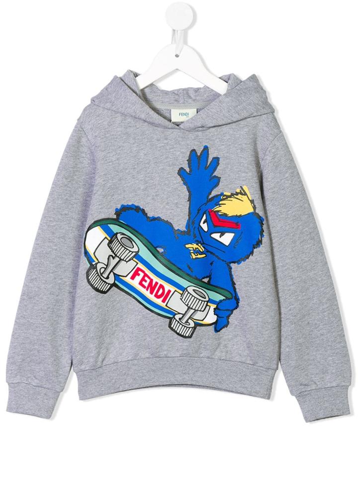 Fendi Kids Skateboard Logo Hoodie - Grey