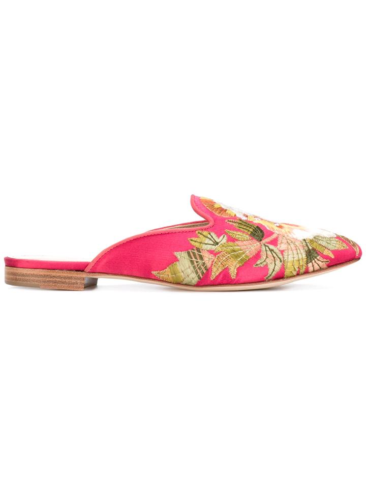 Akhal Tekè Embroidered Satin Mules - Pink & Purple