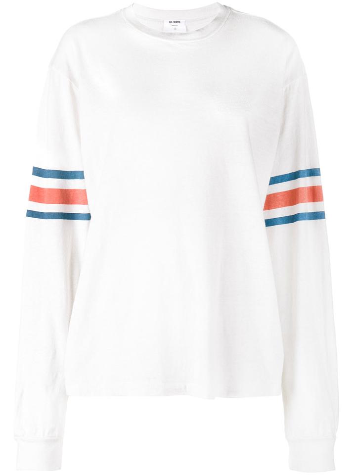 Re/done - Logo Printed Long Sleeve Top - Women - Cotton - Xs, White, Cotton