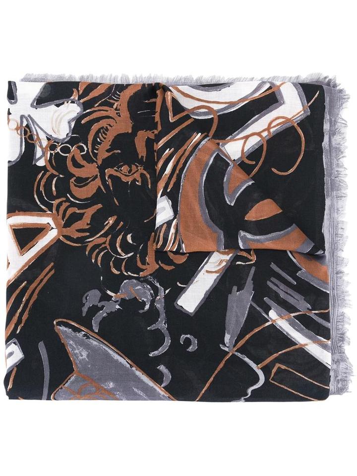 Chanel Vintage Abstract Print Scarf, Women's, Black