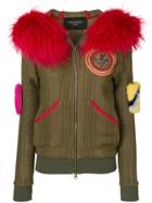 Mr & Mrs Italy Fur Patch Tartan Bomber - Green