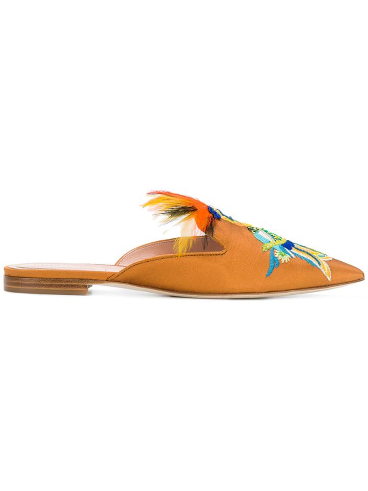 Alberta Ferretti Embroidered Parrot Slippers - Yellow & Orange
