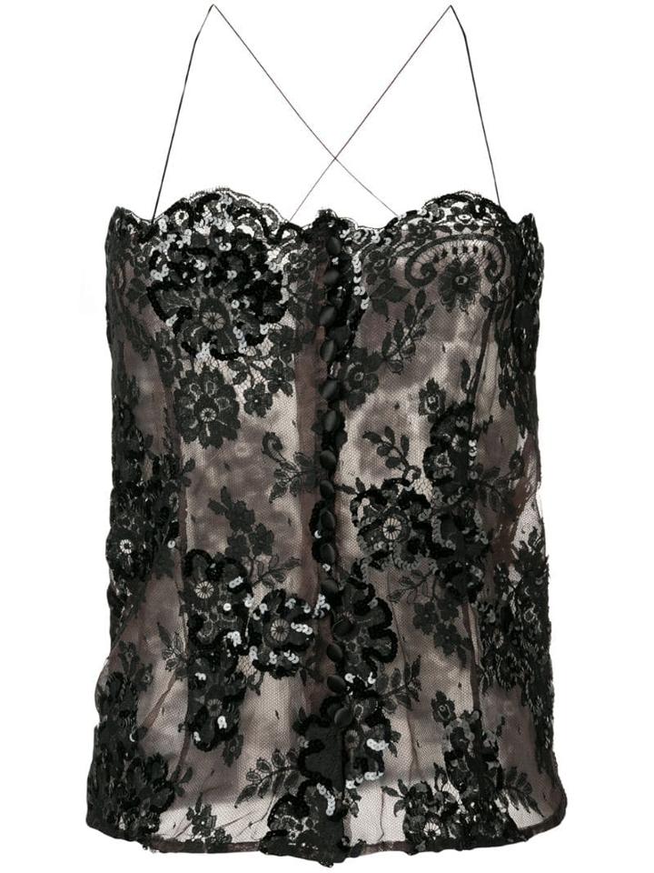 Yves Saint Laurent Pre-owned 1980's Embroidered Sheer Cami - Black