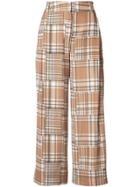 Patbo Plaid Wide-legged Cropped Trousers - Brown