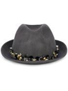 Le Chapeau Button Embellished Fedora Hat, Women's, Size: 57, Grey, Merino/metal